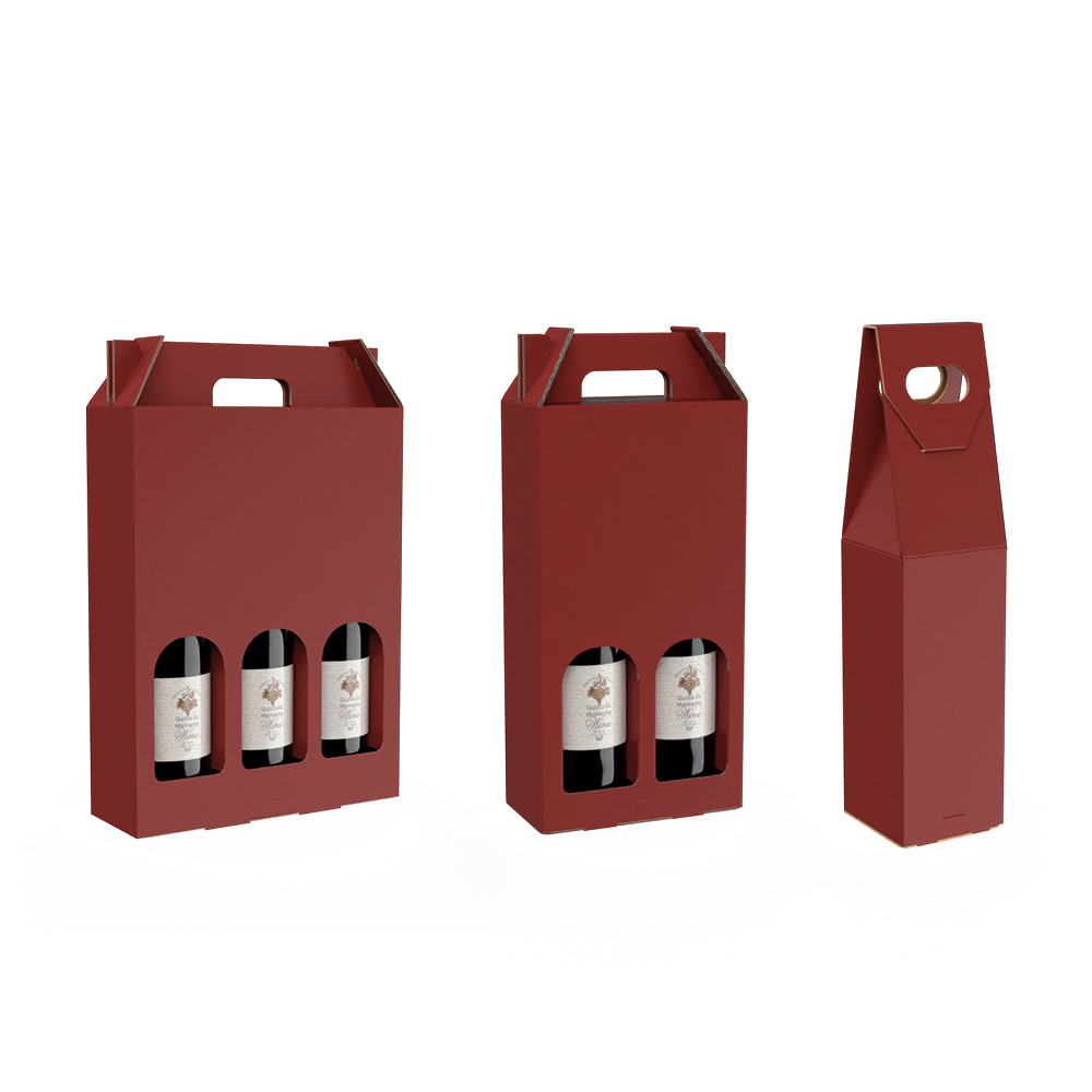 Caixa para 1,2 ou 3 garrafas de vinho - Kraft Vermelho (NI-1805/1806/1807)