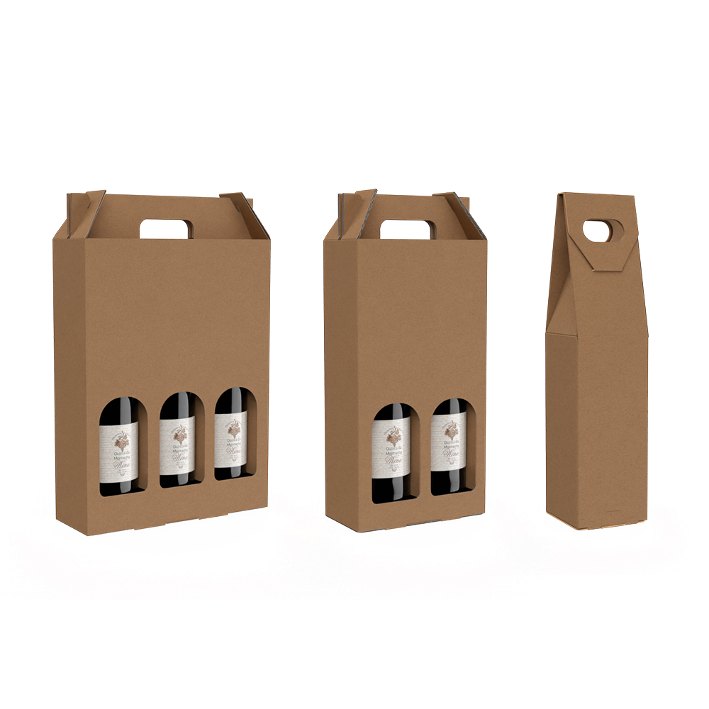 Caixa para 1,2 ou 3 garrafas de vinho - Kraft Castanho (NI 979/993/994)