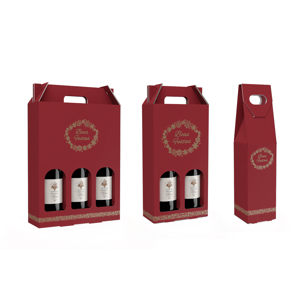 Caixa para 1, 2 ou 3 garrafas de vinho - Kraft Vermelho (NI-1765/1414/1766)