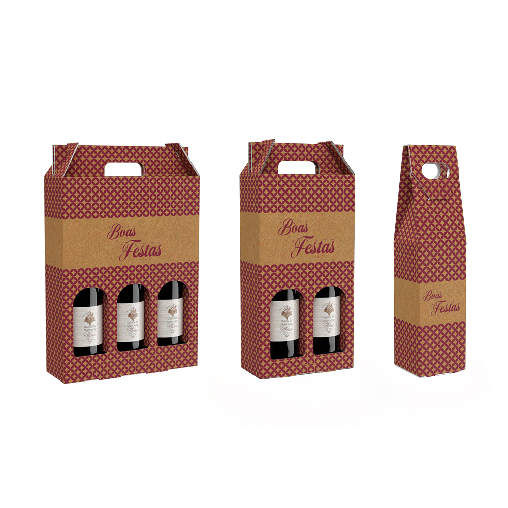 Caixa para 1,2 ou 3 garrafas de vinho Kraft - Modelo 6